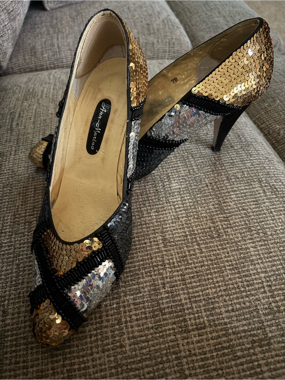 Anne Marino Sequin Pointed Toe Pump in Gold & Black